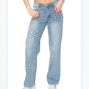 Cali 1850 Womens Jeans Size 5 / 27 Floral Embroidered Patch Denim New with Tags
